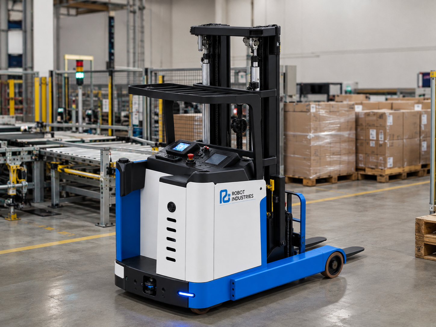 RI LOG High-Reach Forklift operating in an industrial production environment
